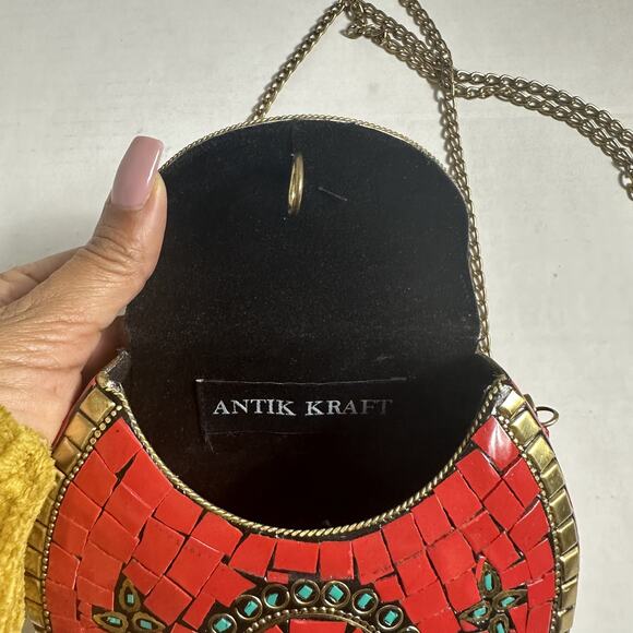 ANTIK KRAFT Women's Red/Turquoise Mosaic Tile Crossbody Bag NWT - Picture 8 of 9